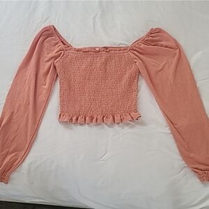 Coral Ruched Long Sleeve Top